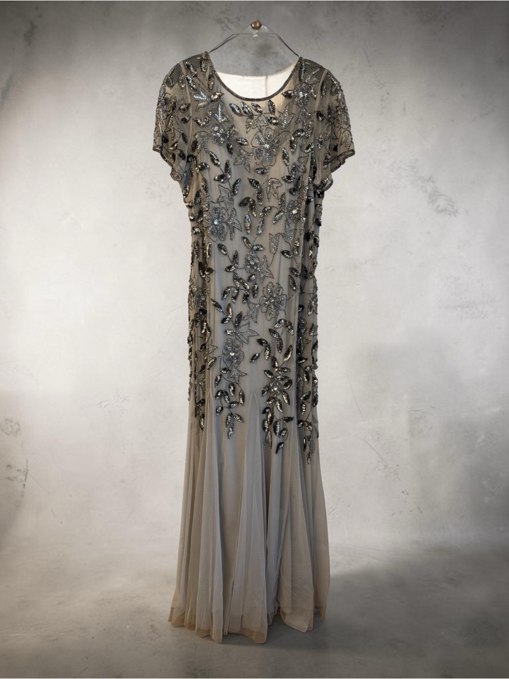 Adrianna Patel Embellished Silver/Gray Evening Gown